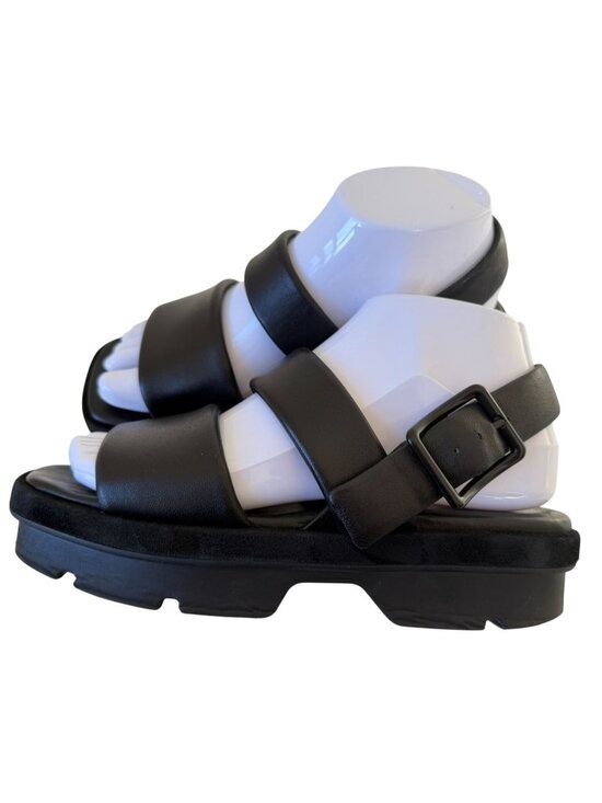 Vince Shoes - Vince Womens Black Platform Sandals Chunky Buckle Open Toe Slingback Size 6.5